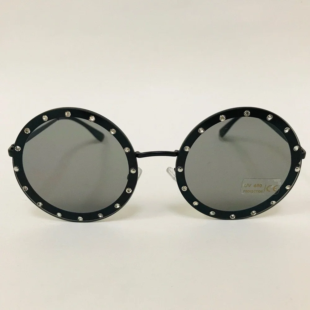 Rhinestone Sunglasses Round Circle Frame‎ UV400 Protection Fashion Shades Lentes